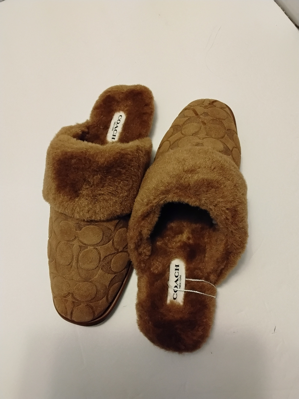 Coach Sherpa Flat  Mule In Signature Suede Brown Mule Slippers